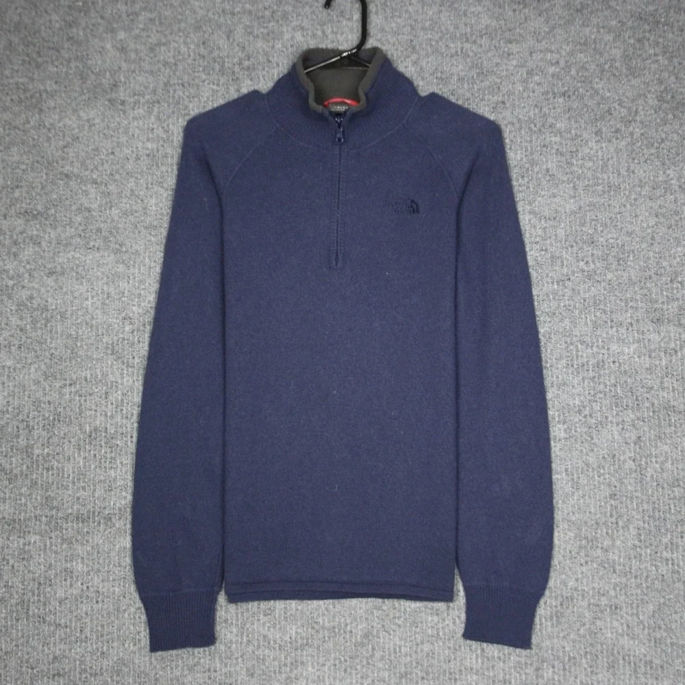 The North Face Mens Pullover Sweater‎ Navy Blue 1/4 Zip Size S Cotton Wool Blend